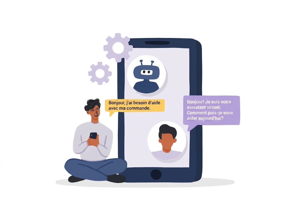 Illustration d'un client qui clavarde avec un robot de service à la clientèle