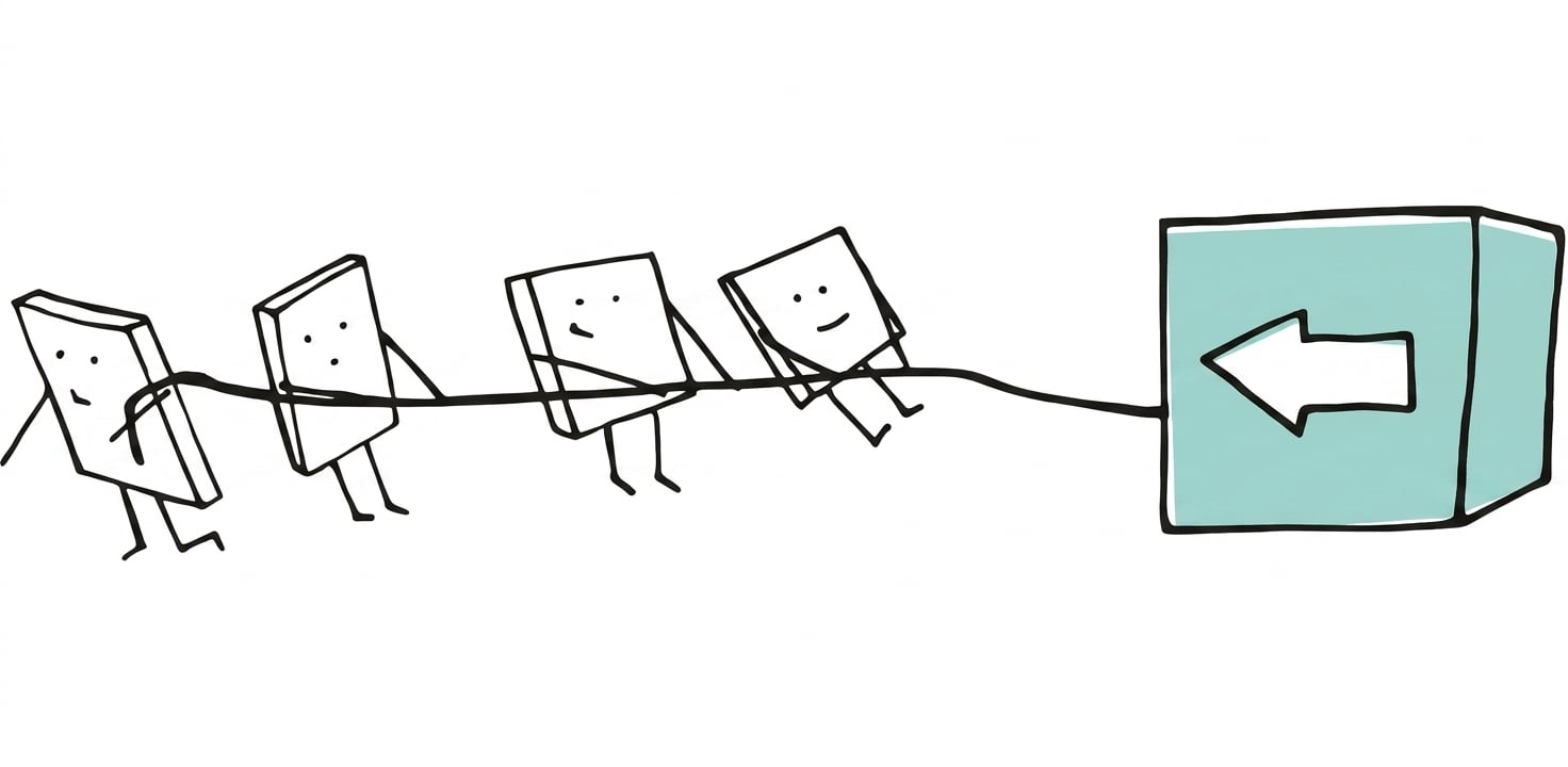 Image ludique de personnages dessinés tirant une boîte