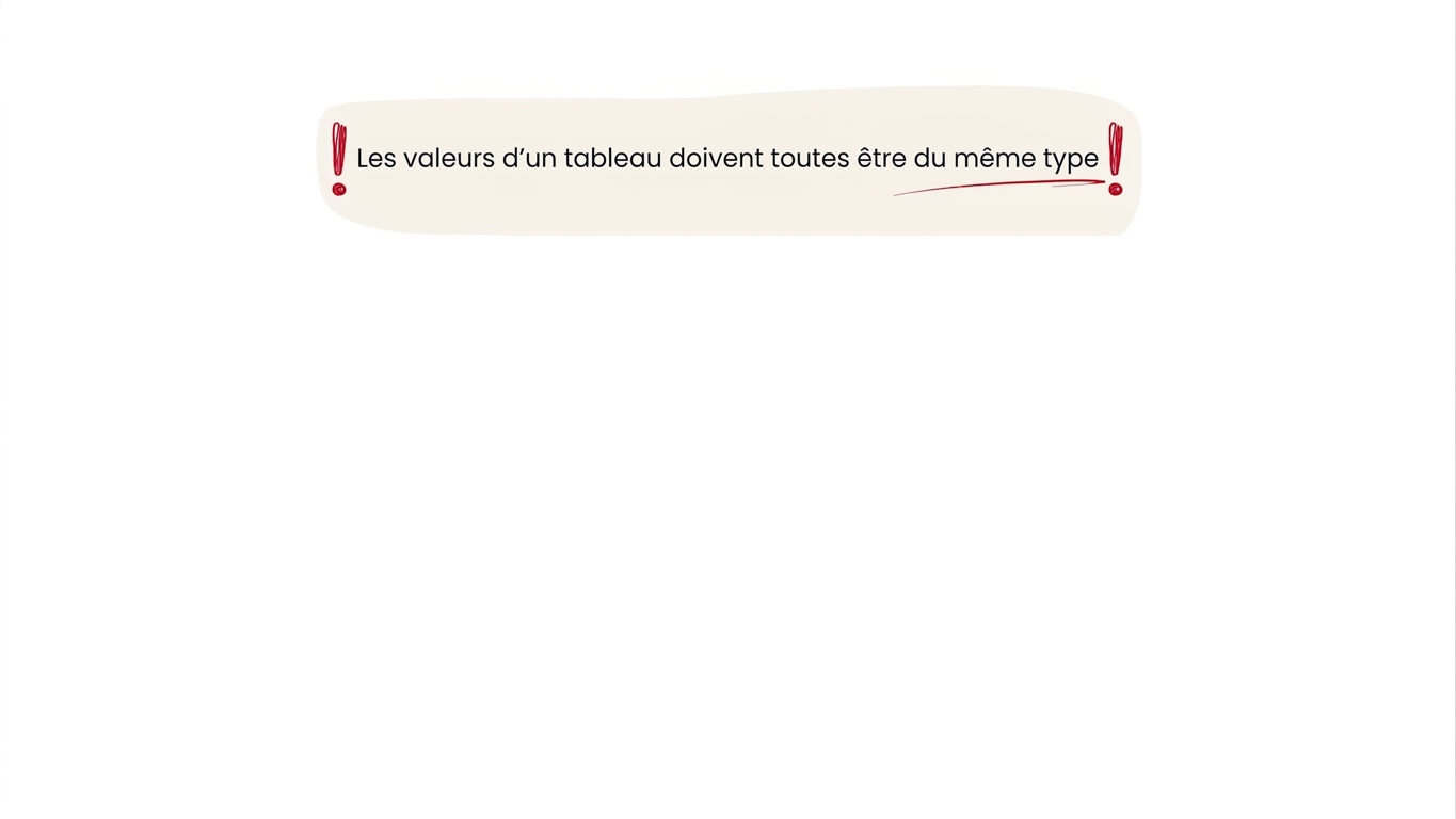 Toutes les valeurs d'un tableau doivent avoir le même type
