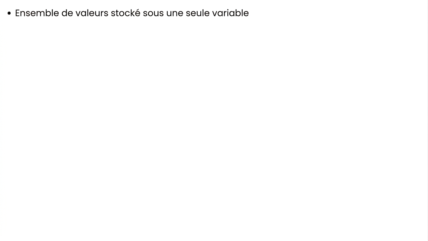 Un tableau est un ensemble de valeurs stockées dans une seule variable