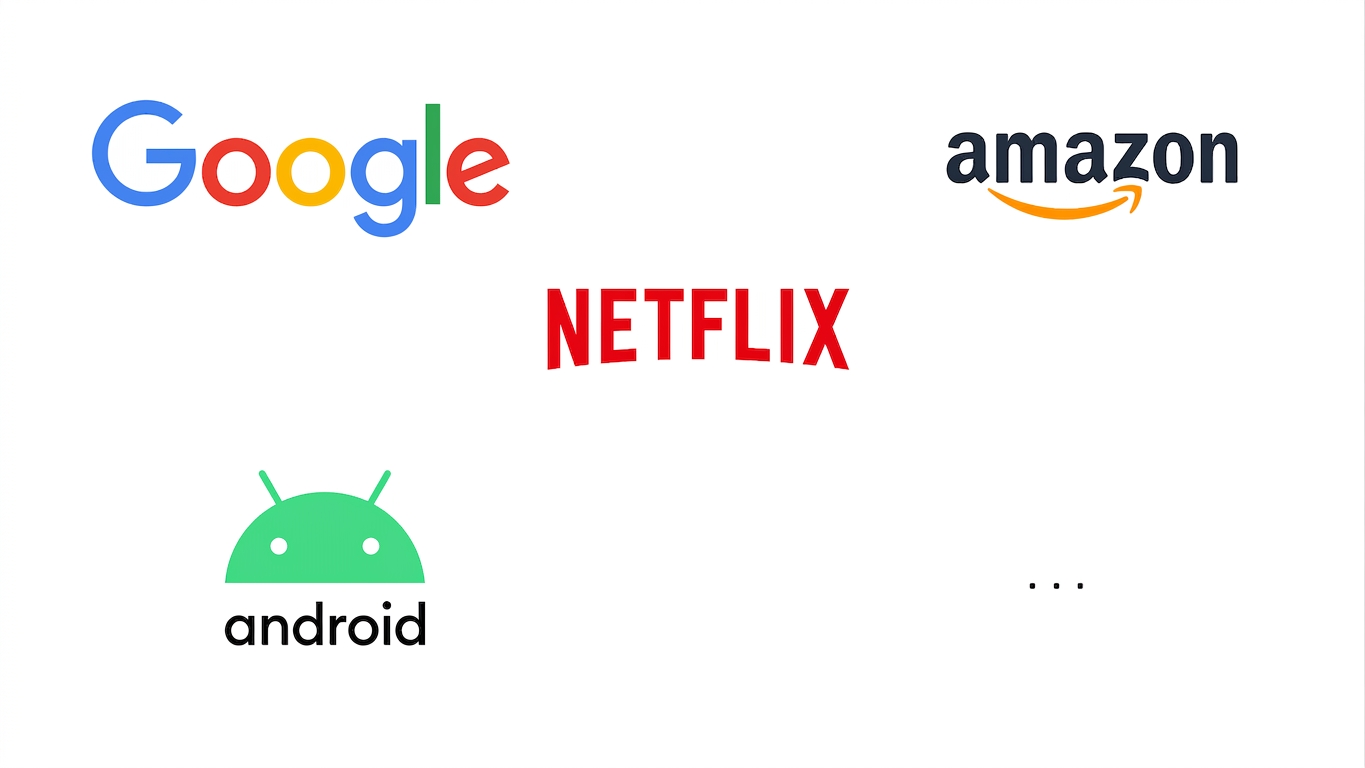 Logos de Google, Amazon, Netflix et Android