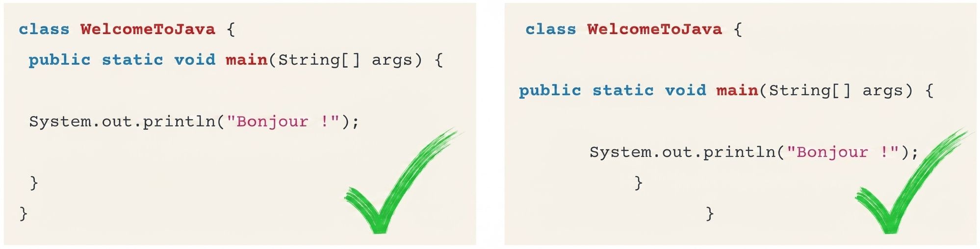 2 exemples valides avec et sans indentation