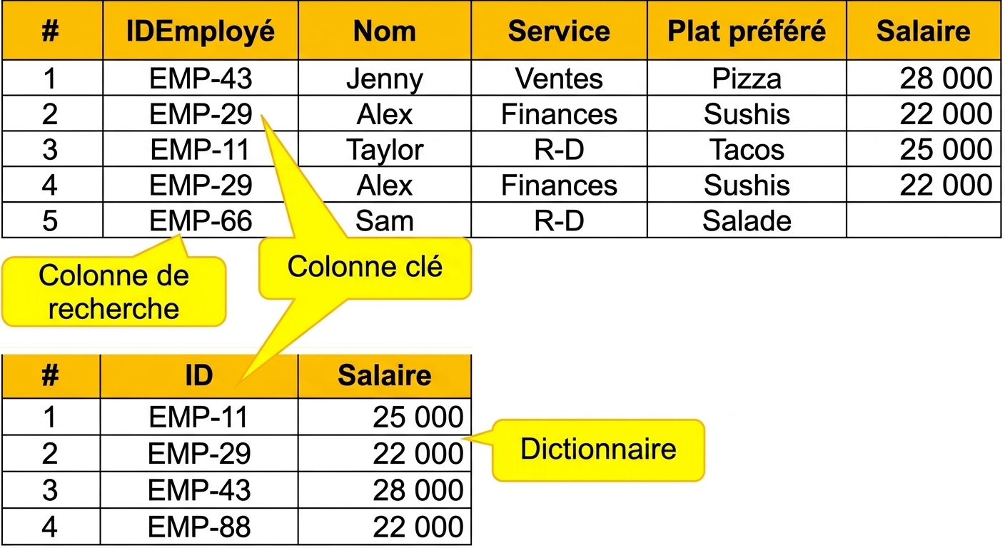 Colonnes de recherche et de clé