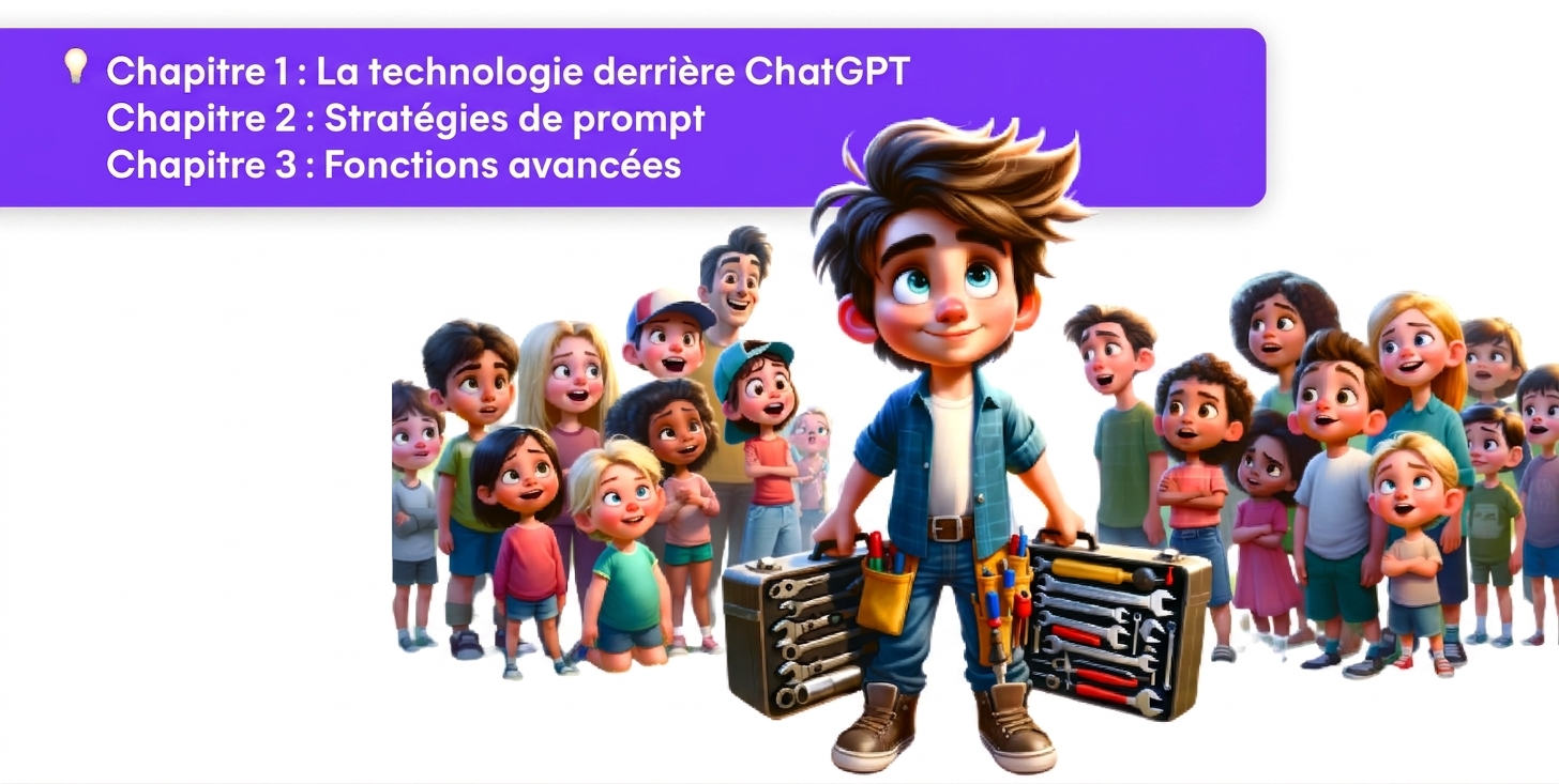 Illustration d'une personne tenant des outils, entourée d'admirateurs