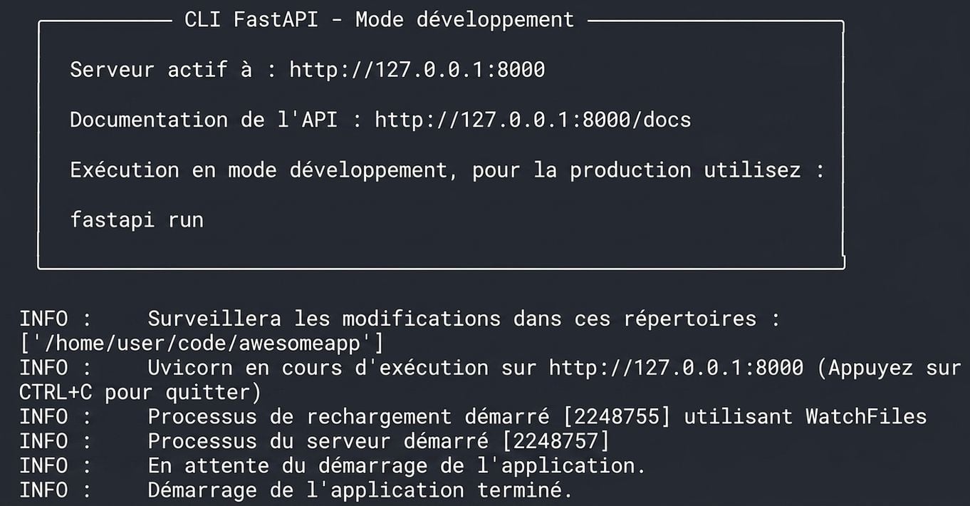 REPL affichant FastAPI en cours d'exécution