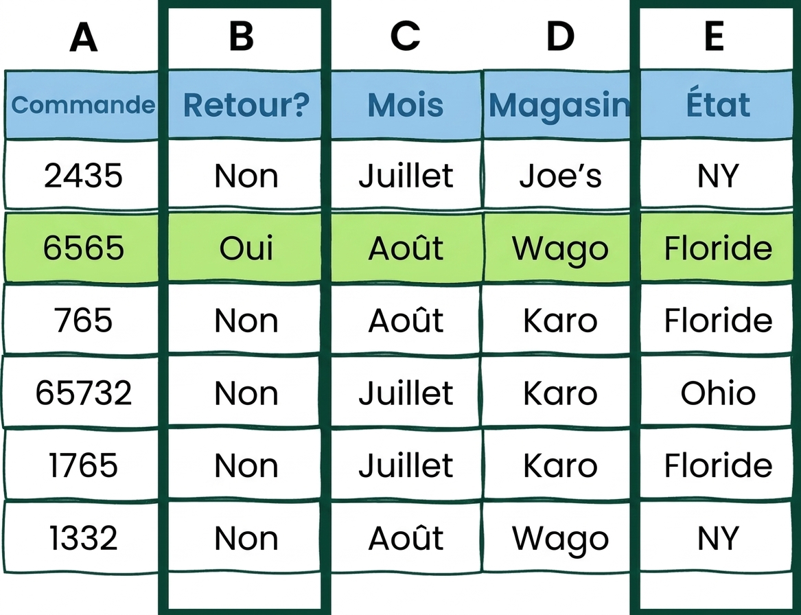 Exemple de tableau Excel avec deux conditions AND