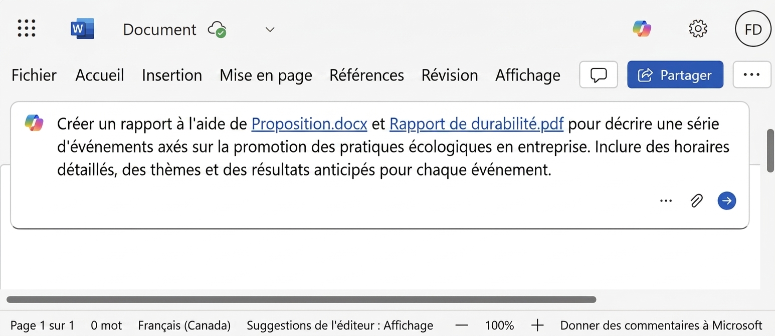 Invite Copilot faisant référence à deux fichiers