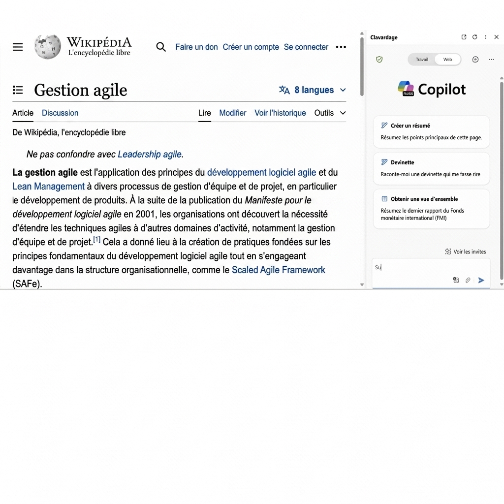 Copilot résumant une page Web
