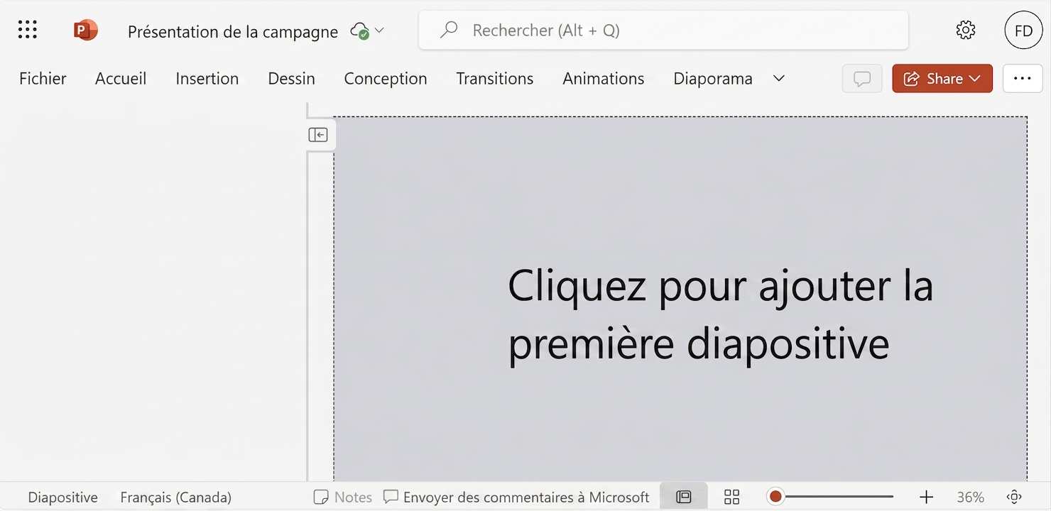 Capture d'écran d'un document PowerPoint vierge.