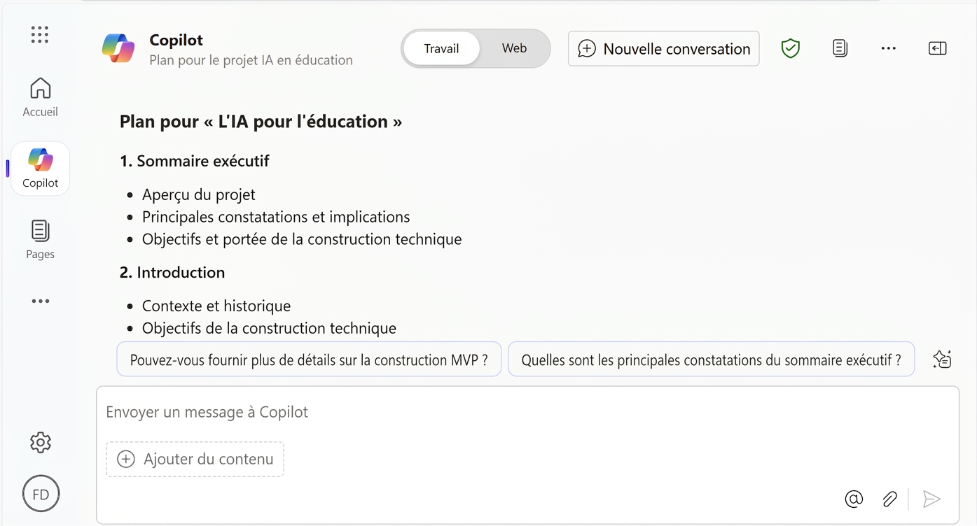 Capture d'écran du plan de rapport.
