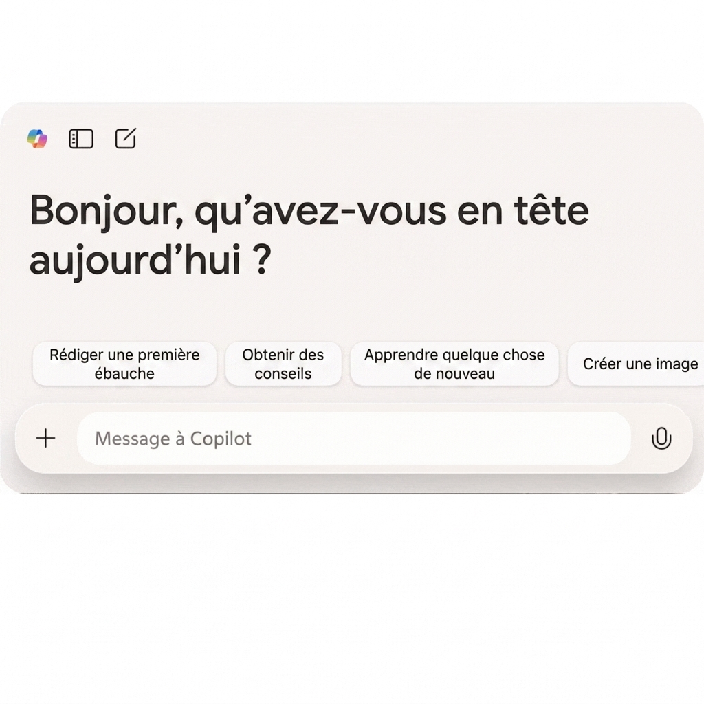 Un GIF de l'interface Web de Copilot avec le texte « What is Microsoft Copilot? » et un résultat.