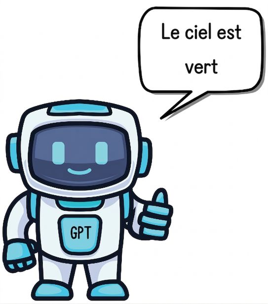 Un robot faisant un pouce en l'air disant que le ciel est vert