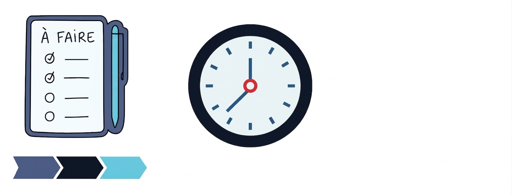 Une liste de tâches et une horloge