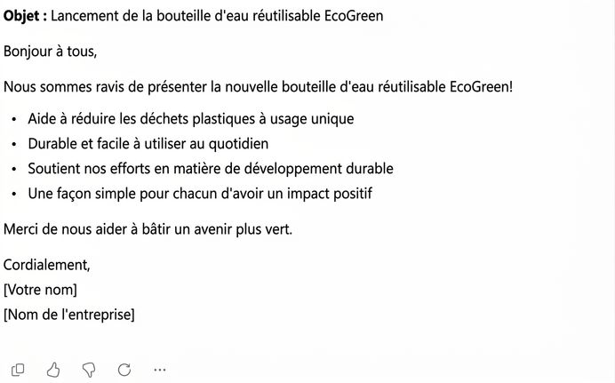 Le même courriel, maintenant plus court avec des puces