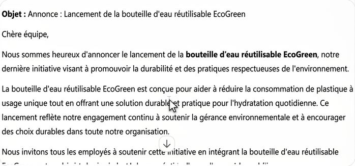 Brouillon de courriel d'annonce formel rédigé par Copilot