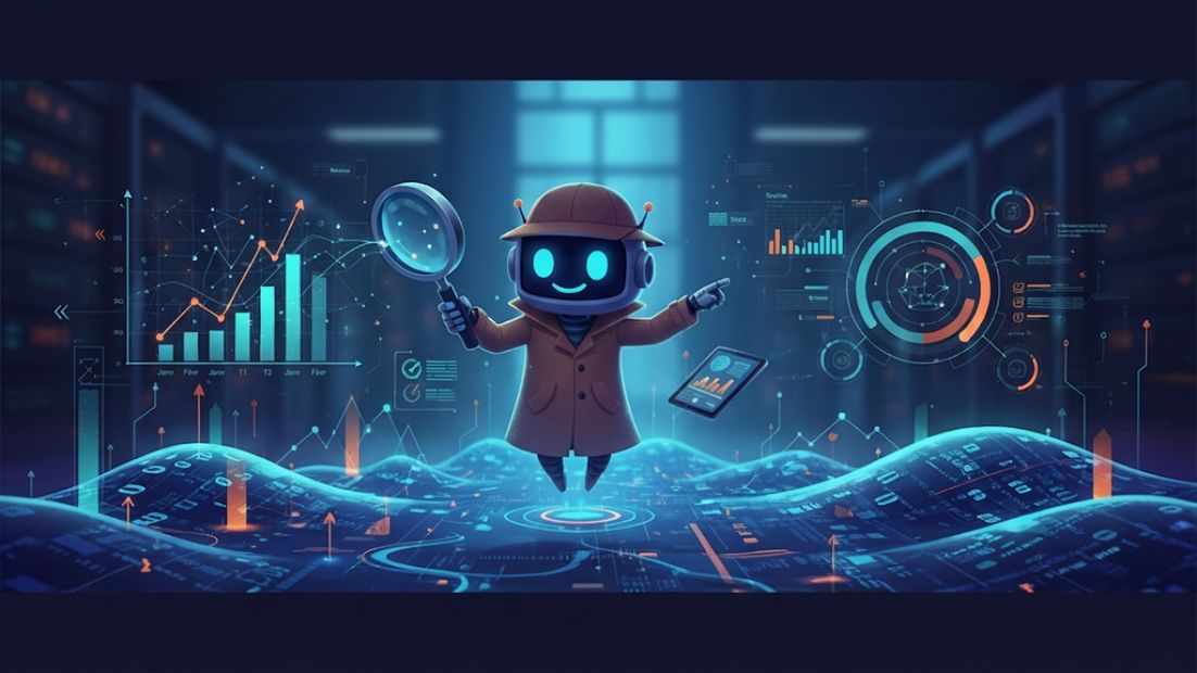 Image générée par IA montrant un robot jouant au détective