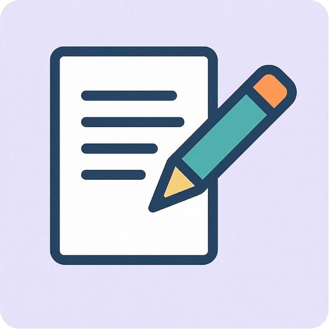 Illustration d'un crayon écrivant sur une feuille, symbolisant la révision, l'affinage ou l'amélioration d'un brouillon