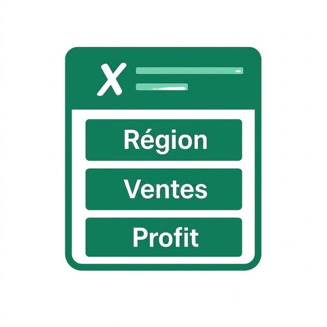 Illustration d'une feuille Excel verte montrant des colonnes libellées Region, Sales et Profit, symbolisant une organisation claire des données
