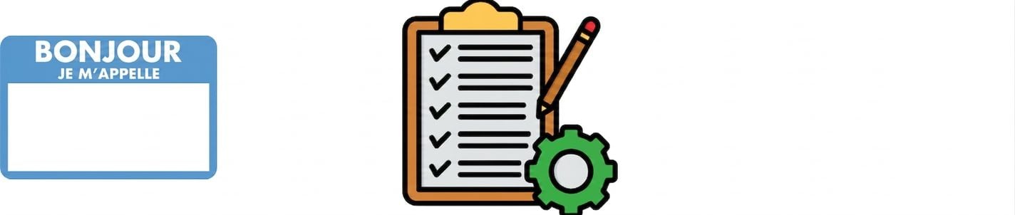 Presse-papiers avec liste de vérification, crayon et engrenage symbolisant la configuration, la mise en place et la planification des tâches de l'agent
