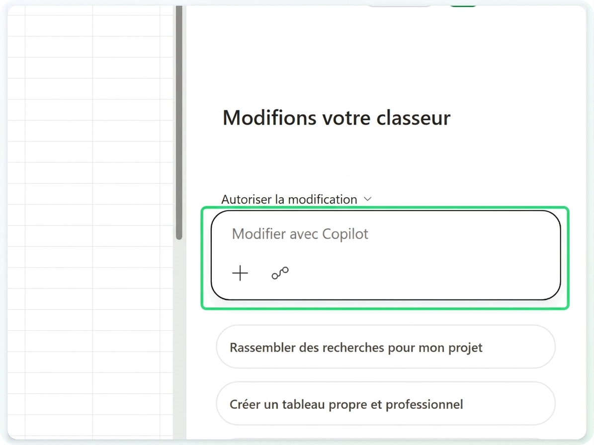 Le volet Copilot, avec la zone d'invite mise en évidence