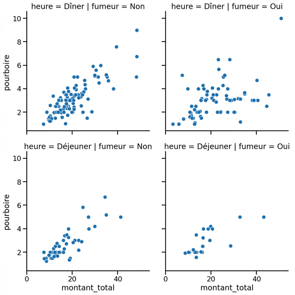 Graphique de dispersion avec sous-graphes pour le fumeur et le temps