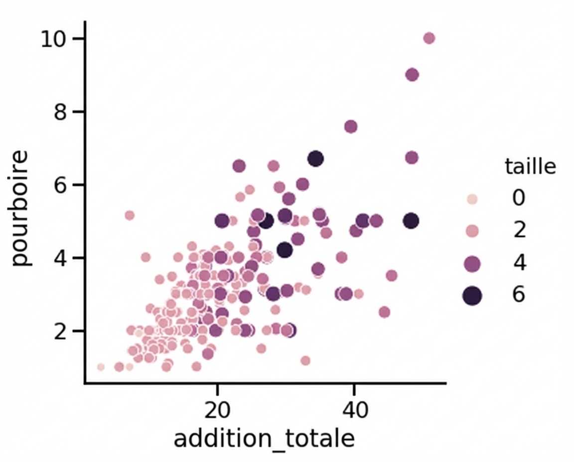 Graphique de dispersion dont la taille et la couleur des points varient