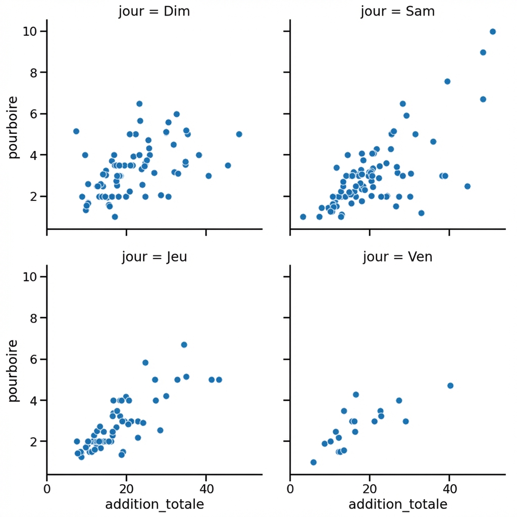 Graphique de dispersion avec des sous-graphes de jours en colonnes sur deux lignes