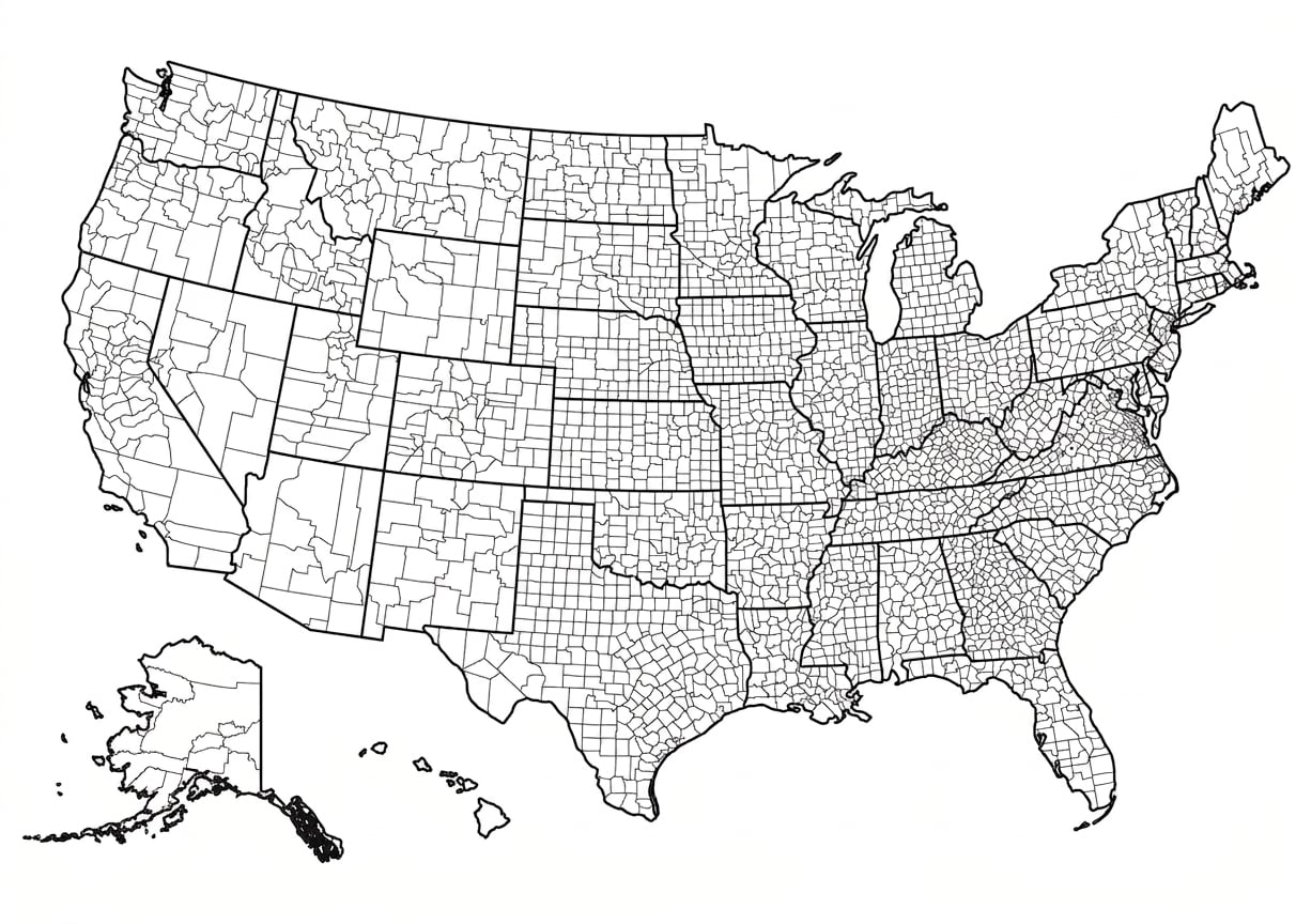 Carte des comtés aux États-Unis.