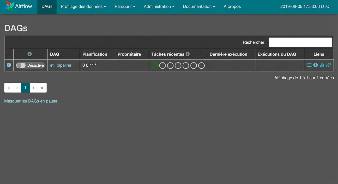 Capture d’écran de l’interface Airflow