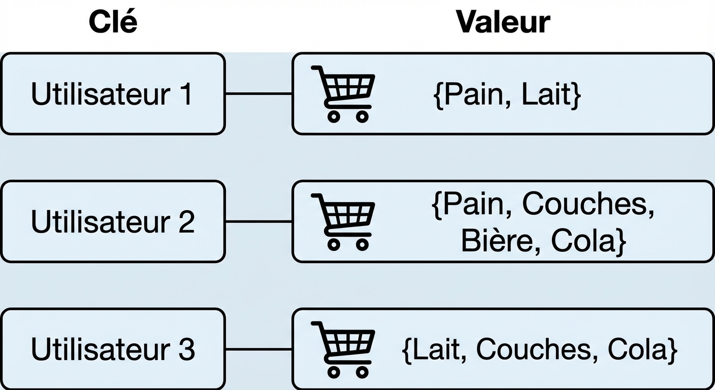 Diagram represent key and values using a shopping cart example
