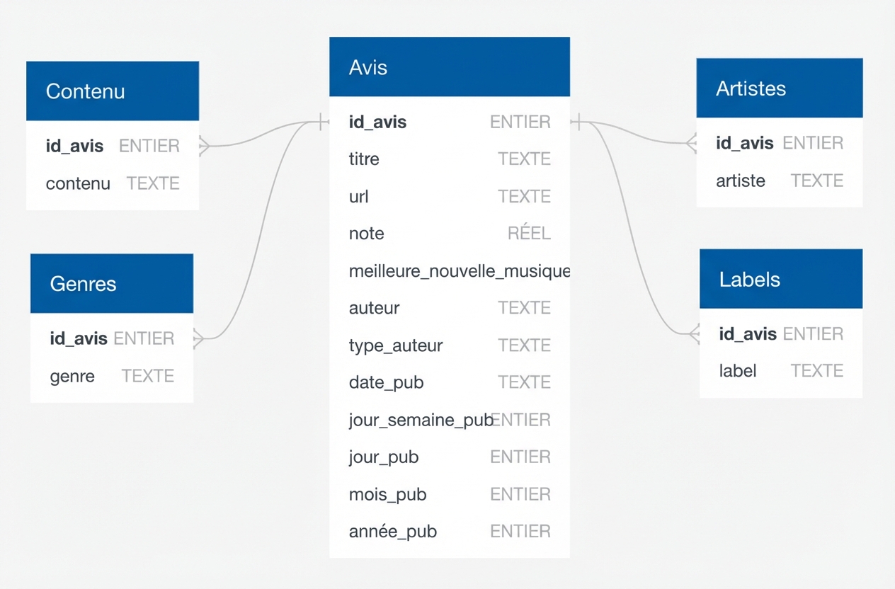 Schema of Pitchfork Reviews Database