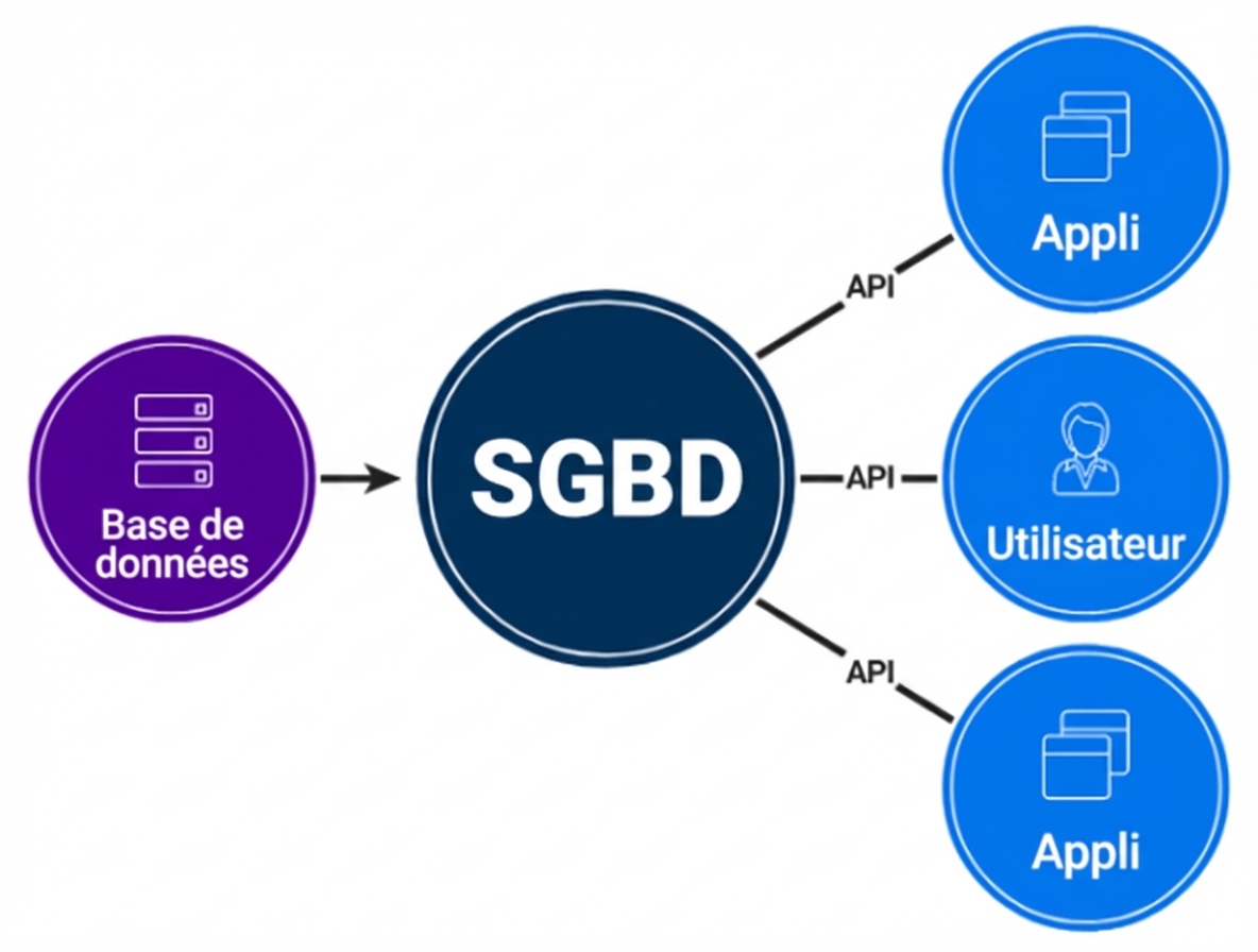 Diagram of DBMS interface between database and end users