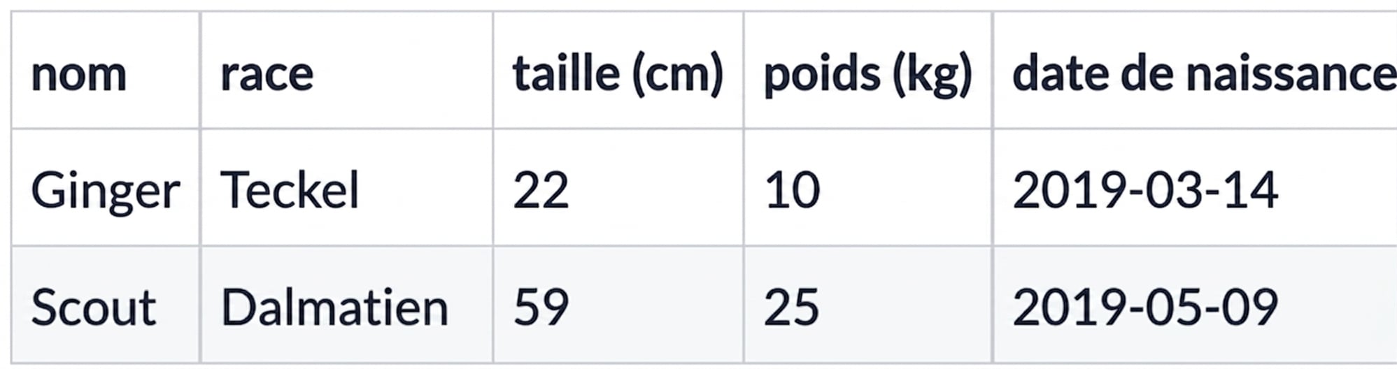 L’ensemble de données contenant deux nouveaux chiens