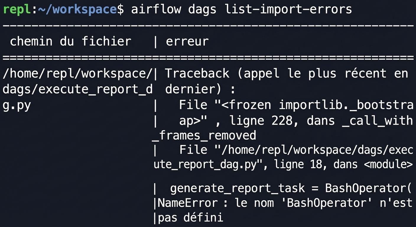 airflow dags list-import-errors avec erreurs
