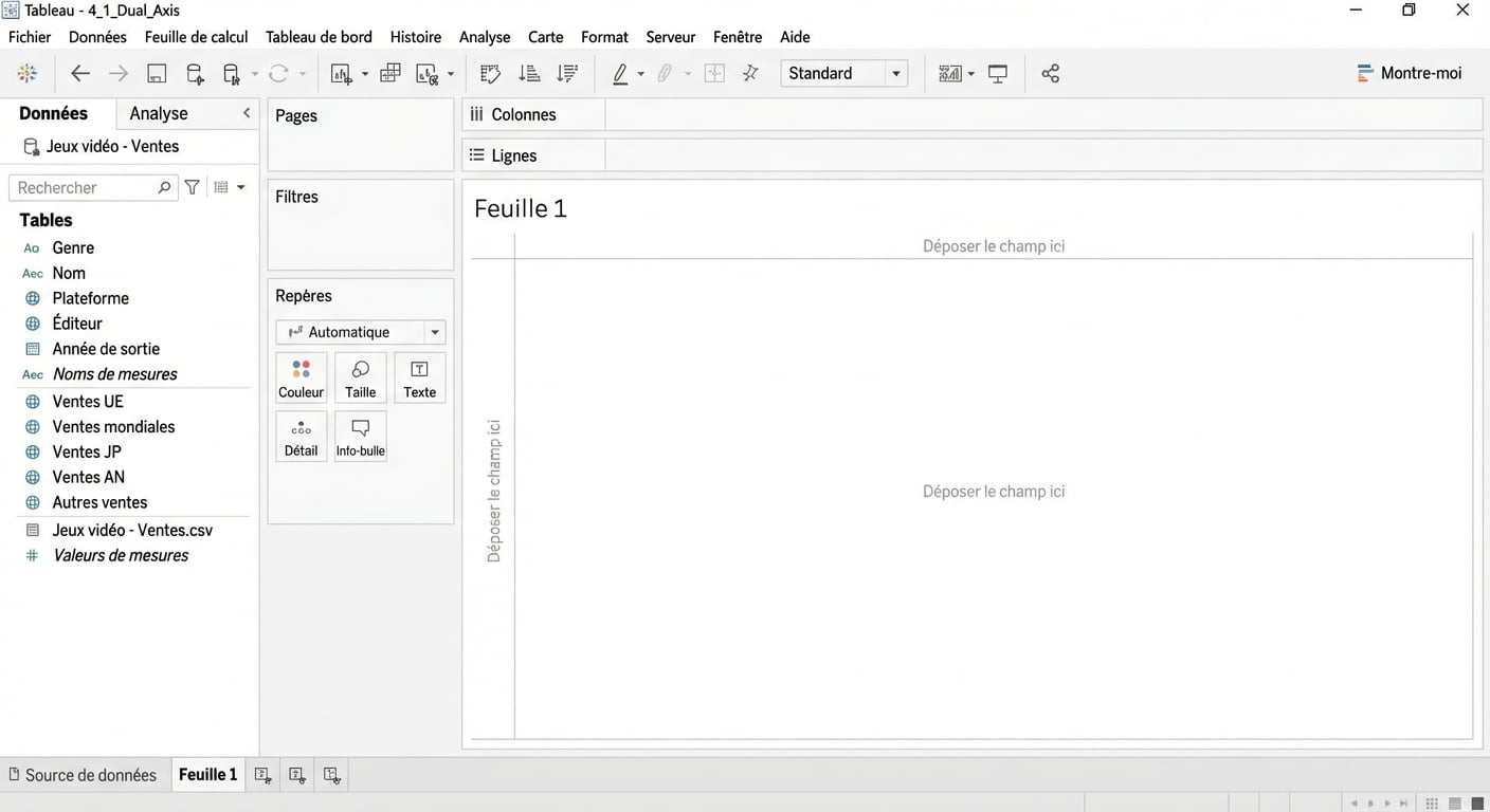 Capture d'écran d'un classeur Tableau vide