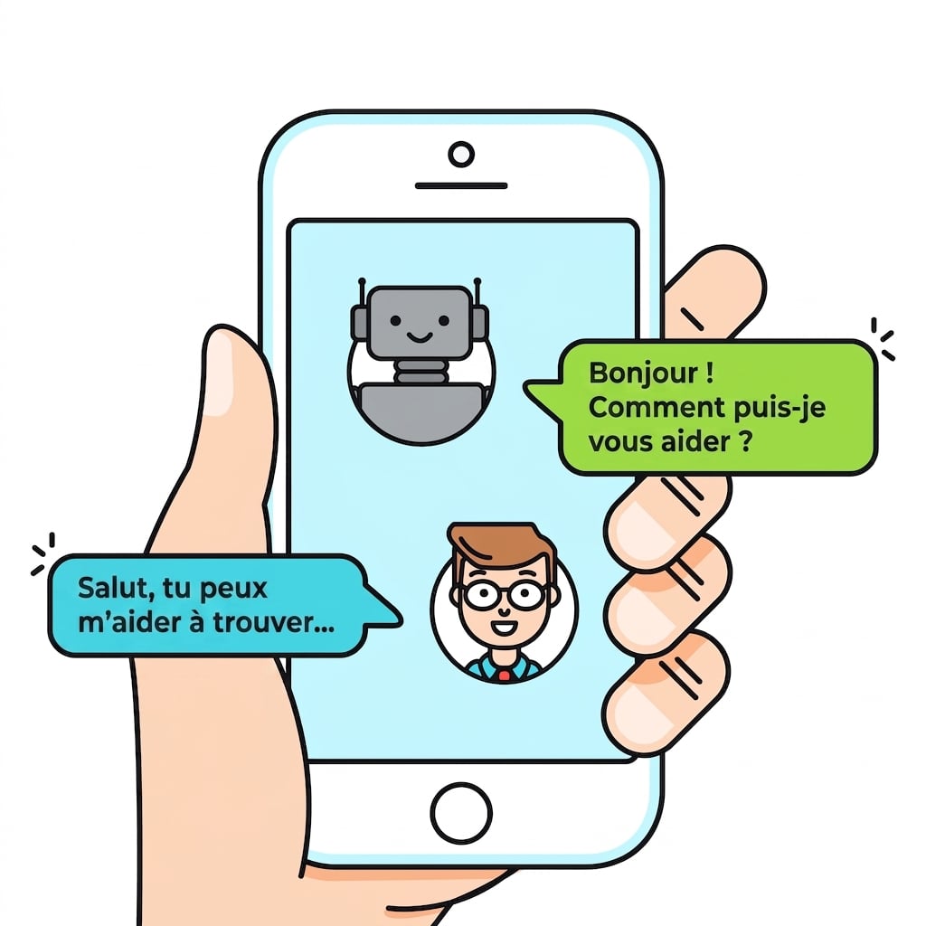 Homme en train de discuter avec un bot sur un smartphone