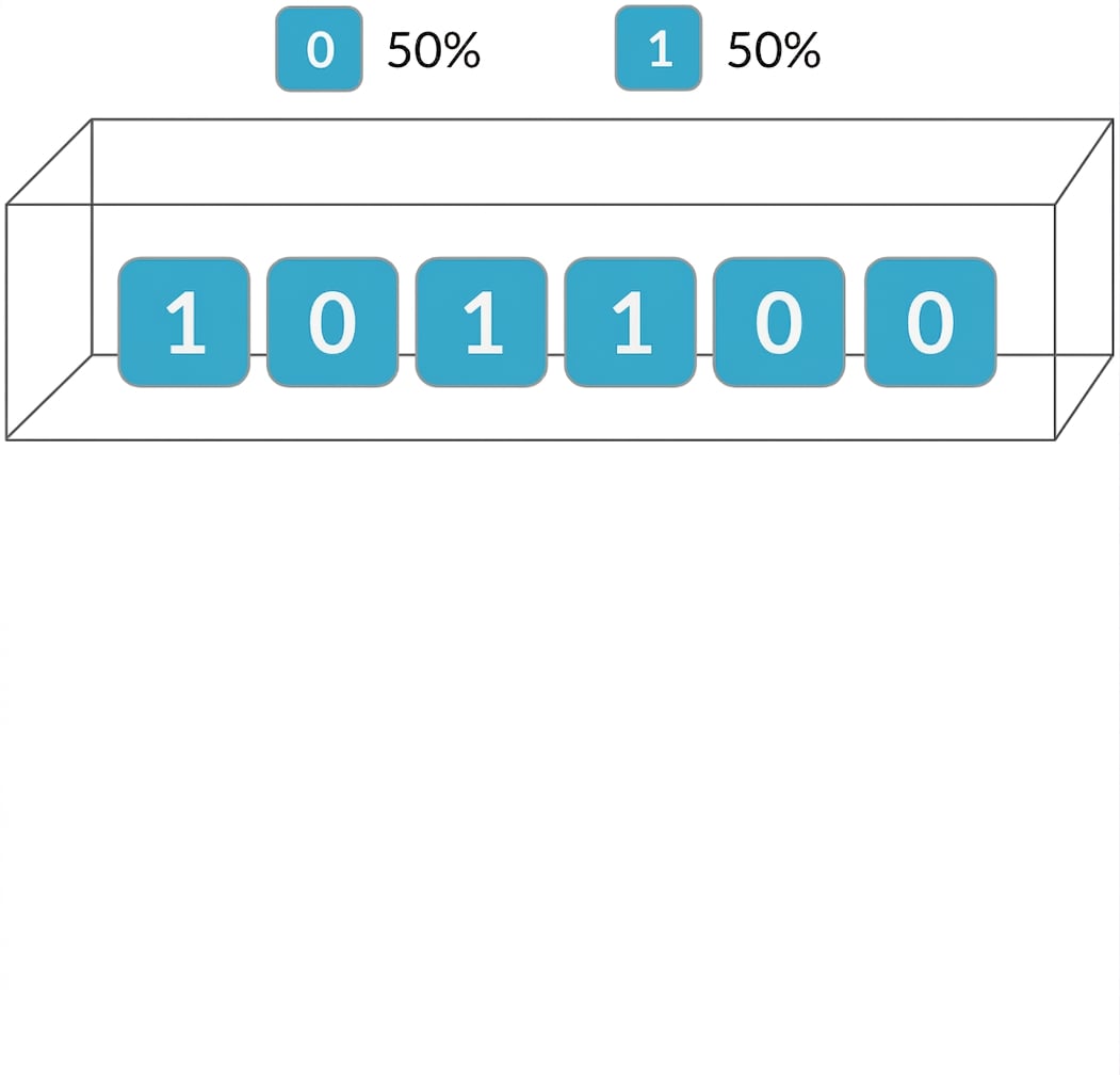 Box of tickets with three zeros and three ones. 50% chance of zero, 50% chance of one.png