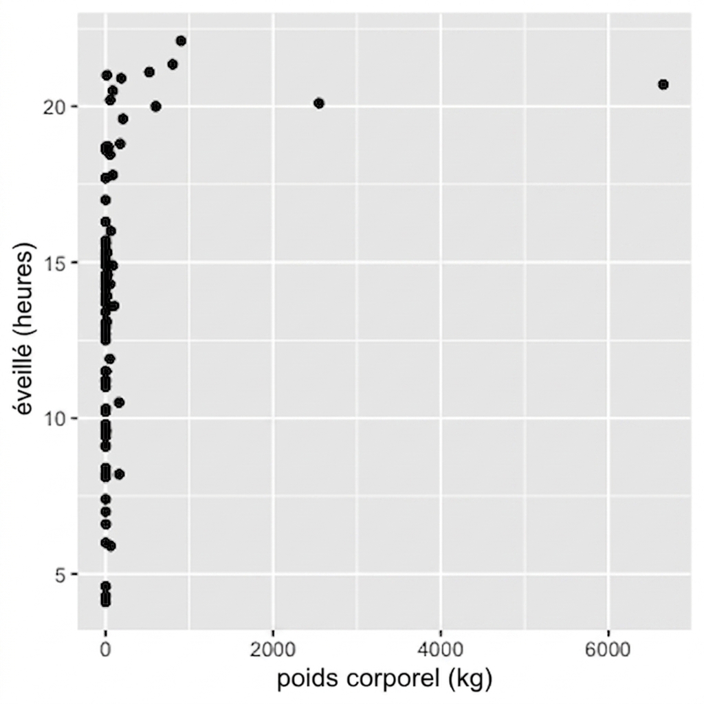 Diagramme en nuages de points du poids corporel en fonction du temps d’éveil