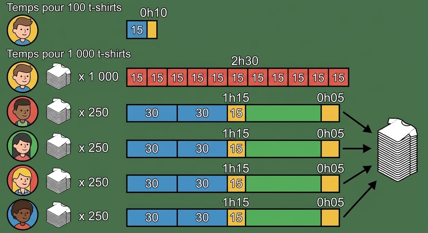 il faut cinq minutes pour rassembler les t-shirts des quatre assistants juniors en un seul tas