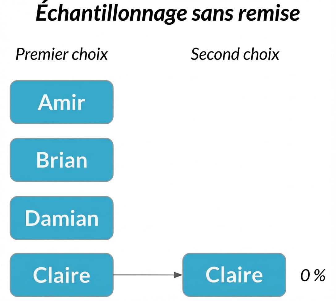 Claire dans la première colonne pointe vers Claire dans la deuxième colonne avec une probabilité de 0 %