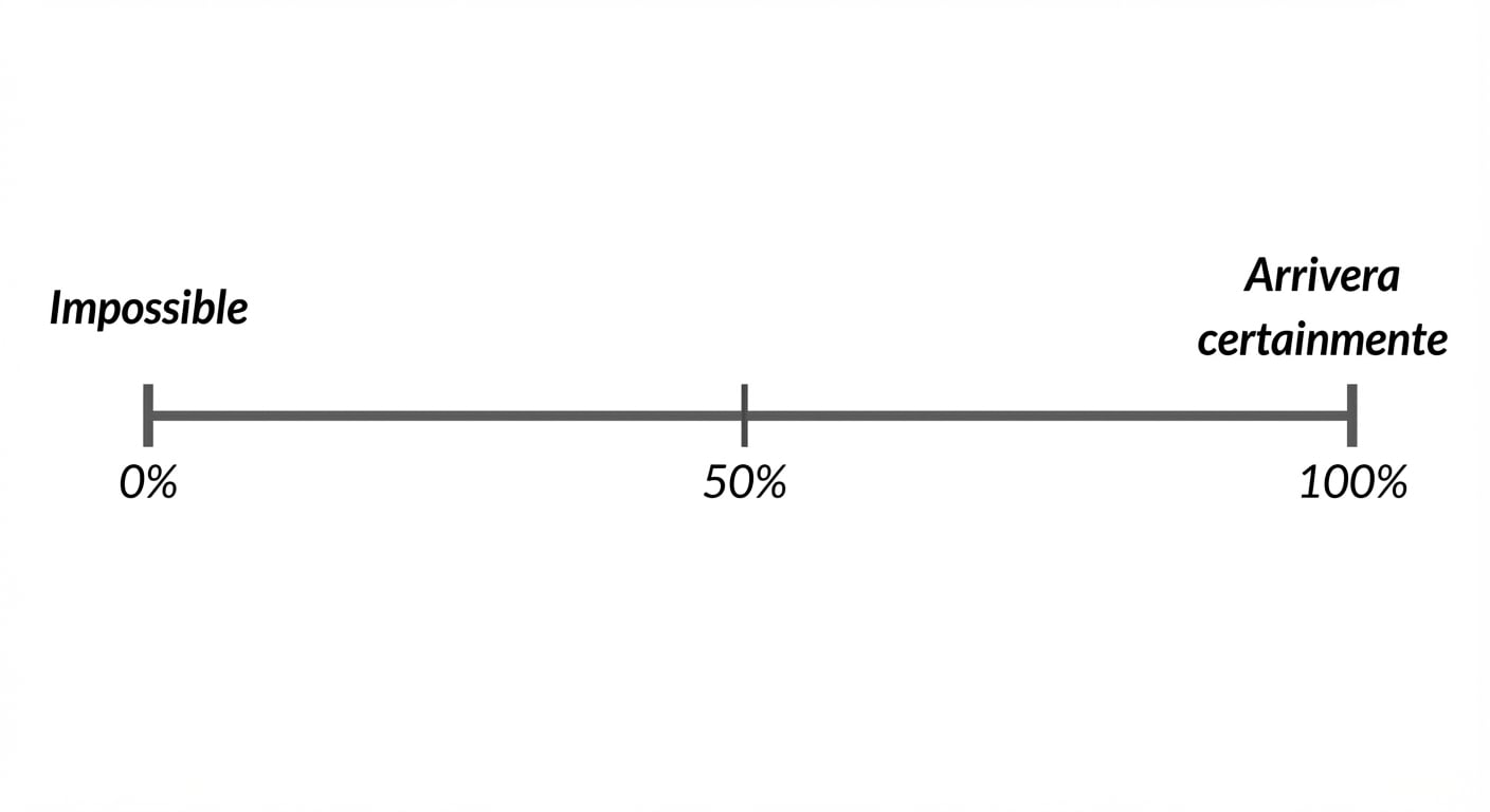 Ligne numérique de probabilité. 0 % = impossible, 100 % = se produira certainement