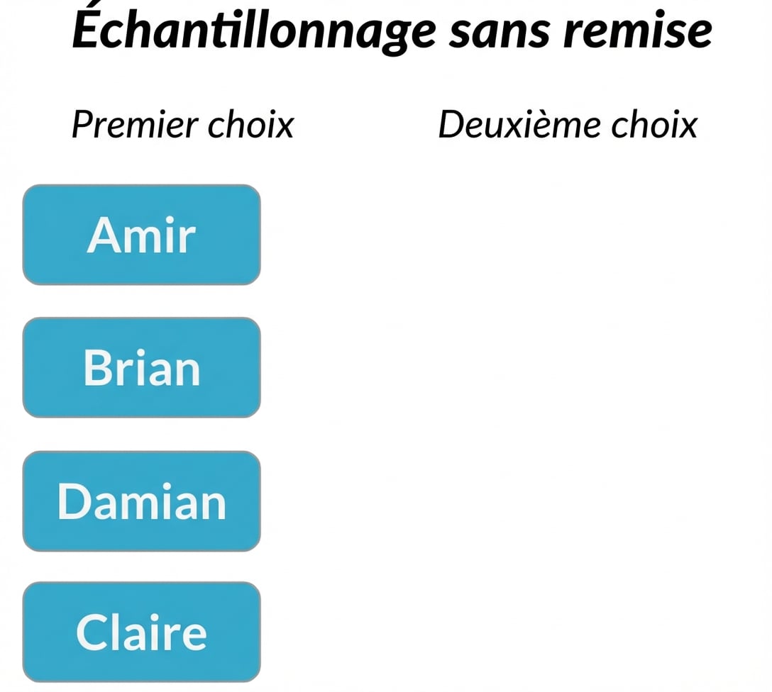 Deux colonnes : Colonne de premier choix contenant Amir, Brian, Claire, Damian. La colonne de deuxième choix est vide