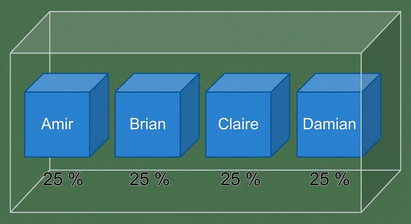 Noms dans une boîte, chacun avec une probabilité de 25 %