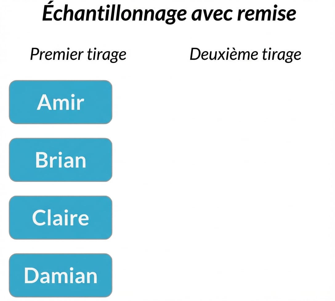 Deux colonnes : Colonne de premier choix contenant Amir, Brian, Claire, Damian. La colonne de deuxième choix est vide