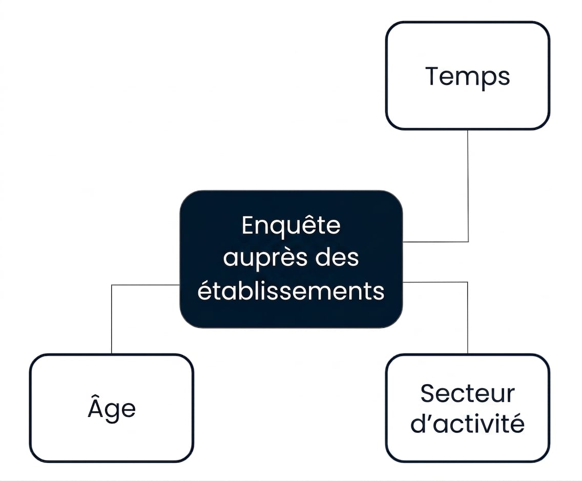 Diagram of a star schema with an Establishment Survey fact surrounded by Age, Industry, and Time dimensions