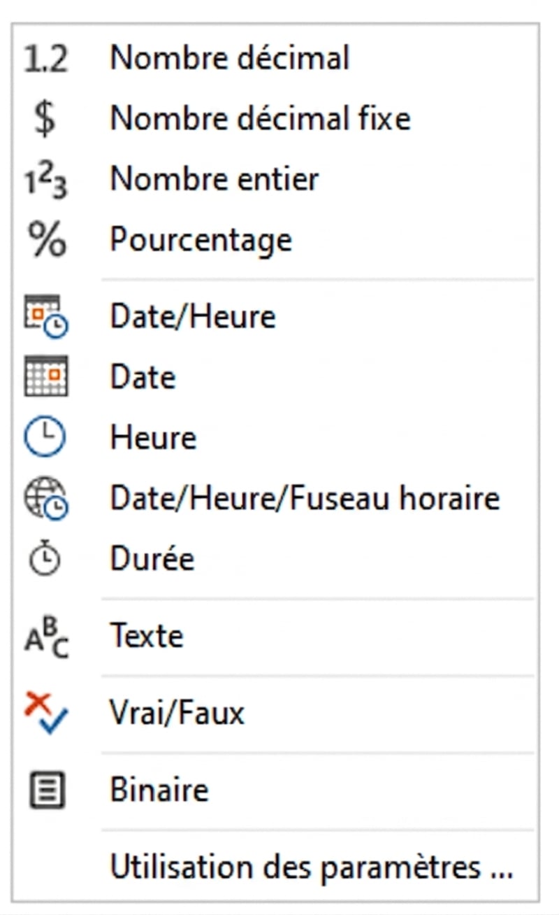 Types de données dans Power BI
