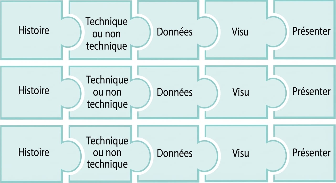 Pièce de puzzle avec les différentes étapes de la narration