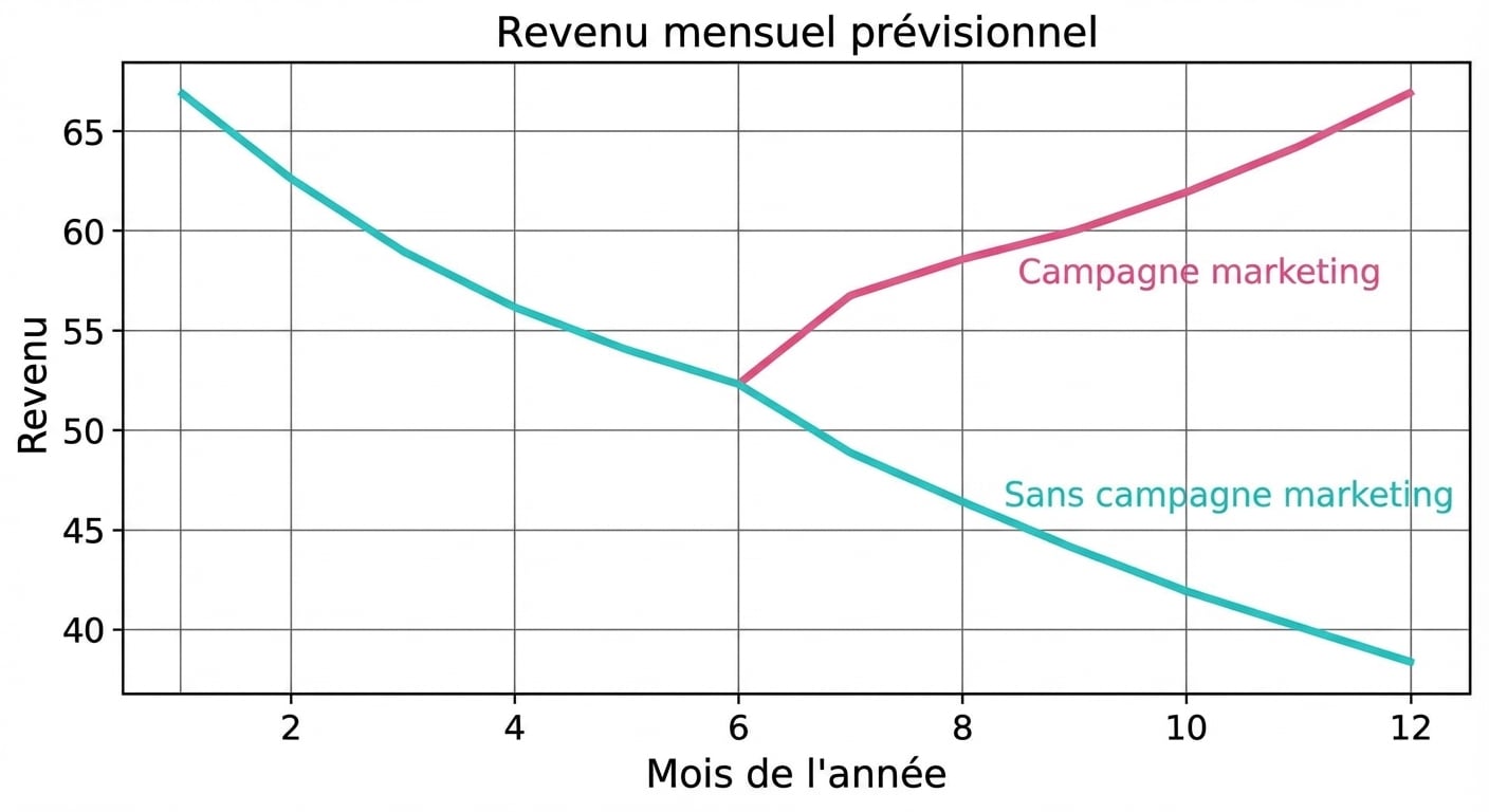 Graphique en courbes montrant l'évolution des ventes