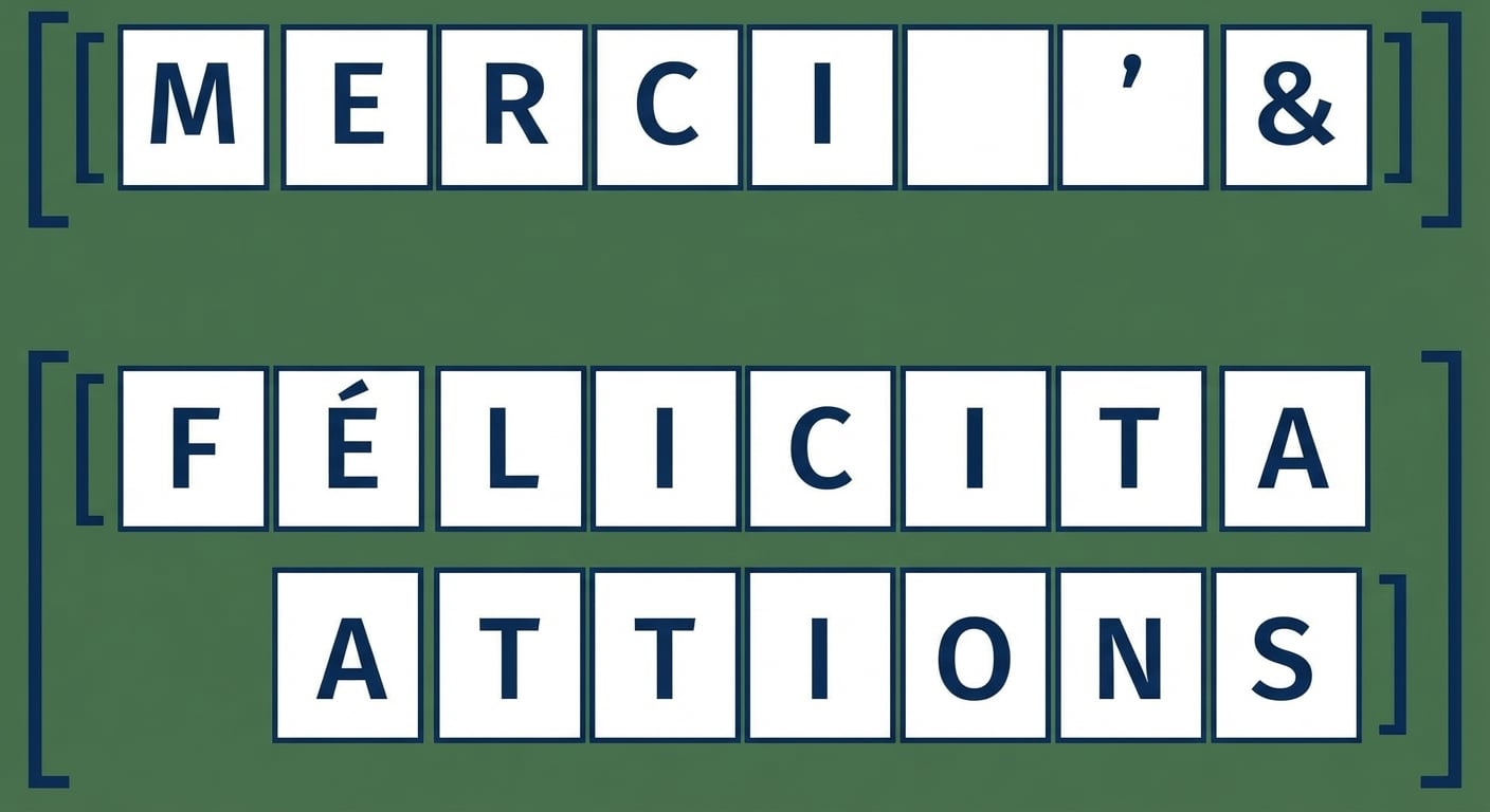Un tableau NumPy contenant la phrase « merci et félicitations »