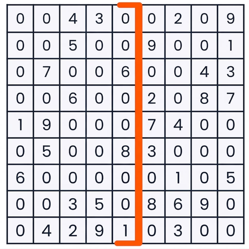 Un sudoku avec la quatrième colonne sélectionnée